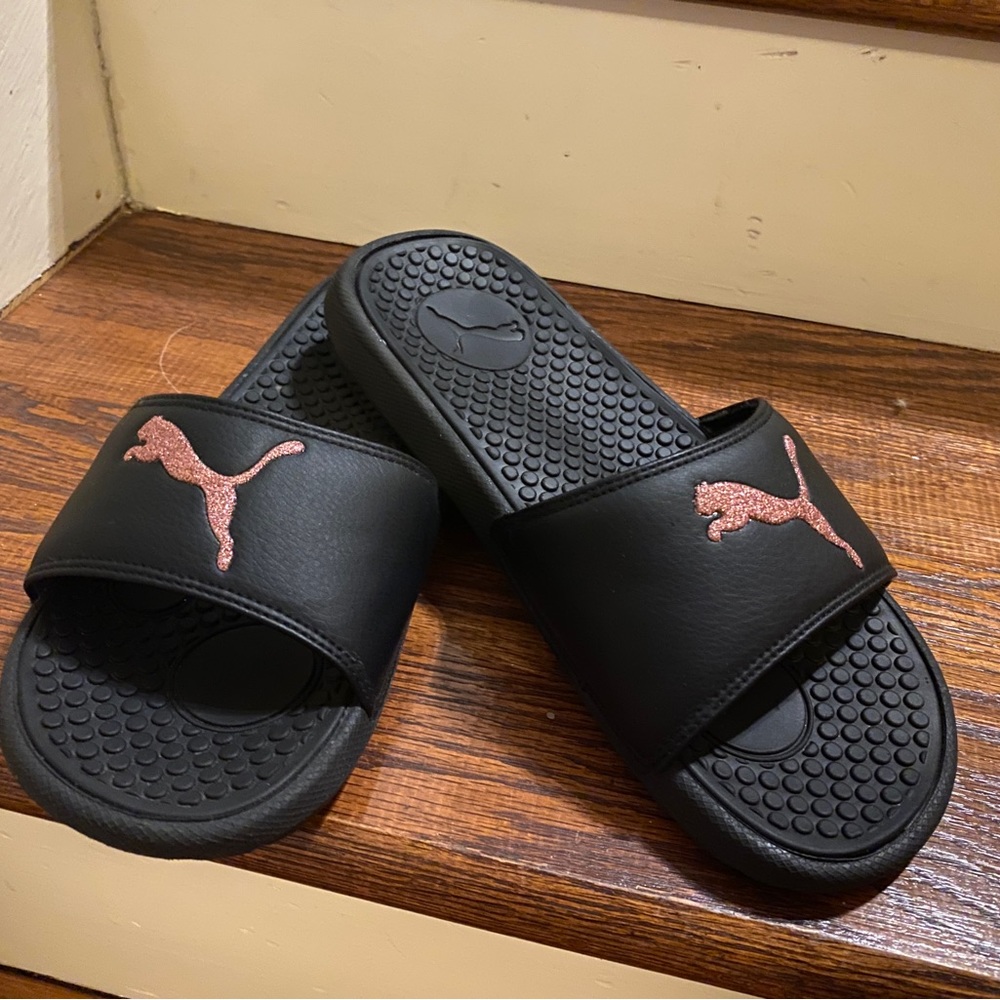 PUMA Authentic Slip On Slides With Pink glitter Cat